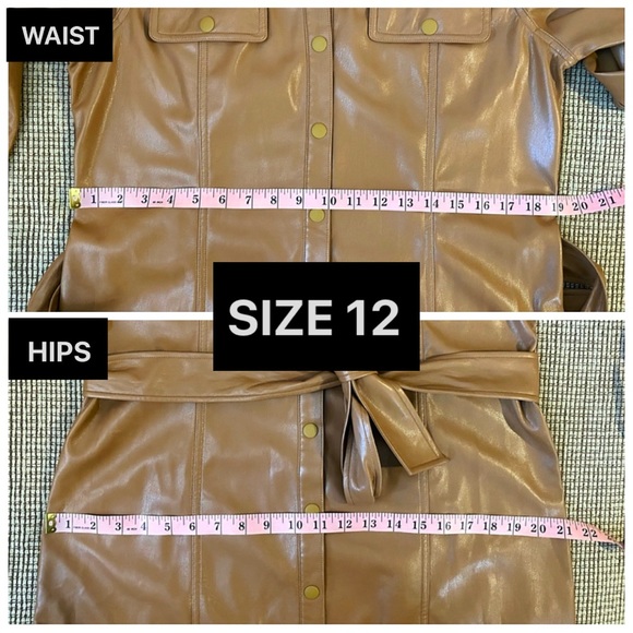 Alice + Olivia Miranda Vegan Leather Tie Waist Brown Mini Dress - Picture 9 of 16